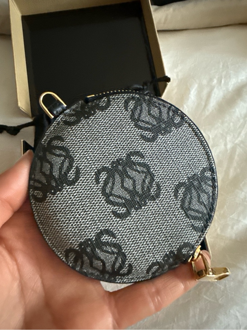 LOEWE Anagram Round Coin Purse Grey NWT Box